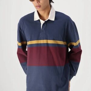 ❌Abercrombie & Fitch Shirt Long Sleeve Rugby Polo Oversized Mens L - Navy